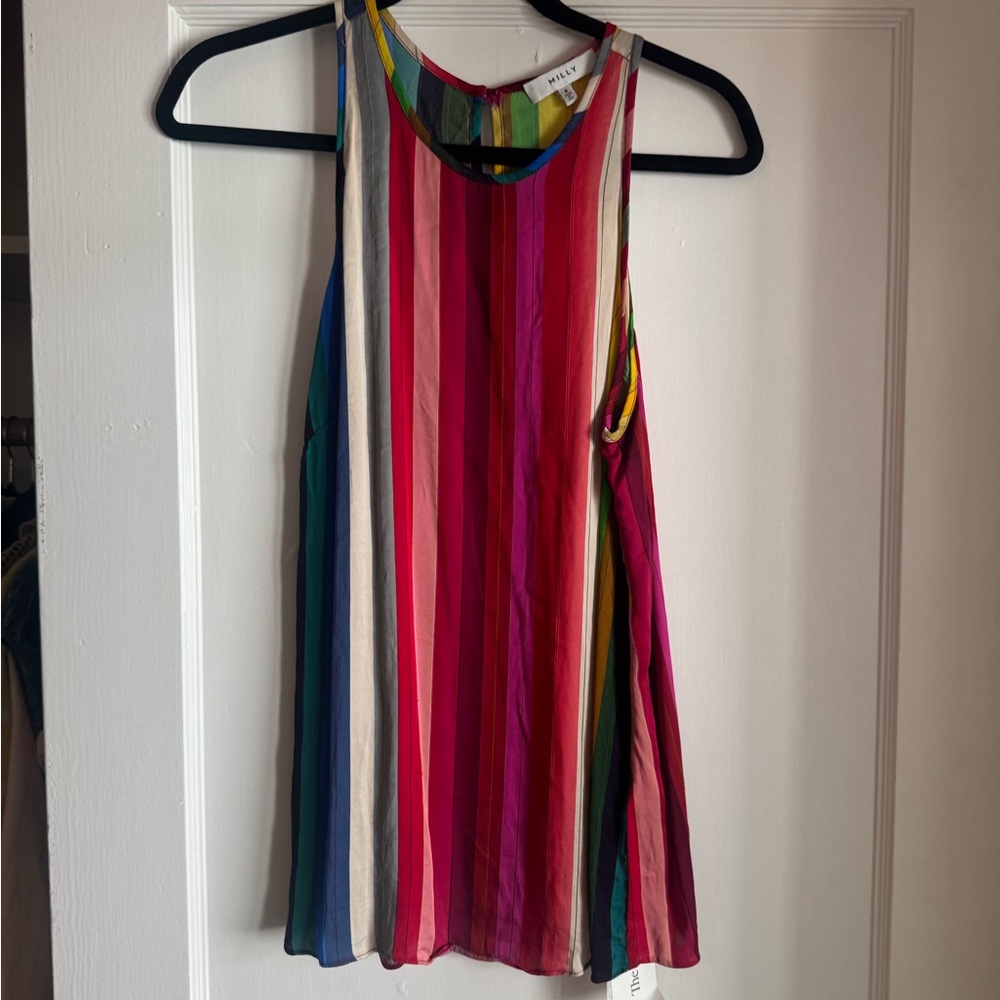 Milly Colorful Striped Silk Tank Top